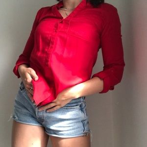 Red button up shirt